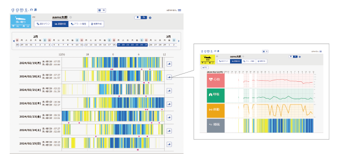 aams 見守り履歴 心拍・呼吸・睡眠の状況