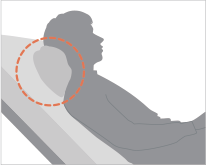 頭頸部のポジショニング クッションやタオルを重ねて、頭頸部を調整