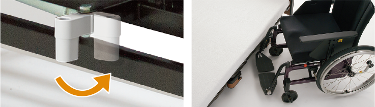 端座位や離床が安心して行える格納式オプション受け